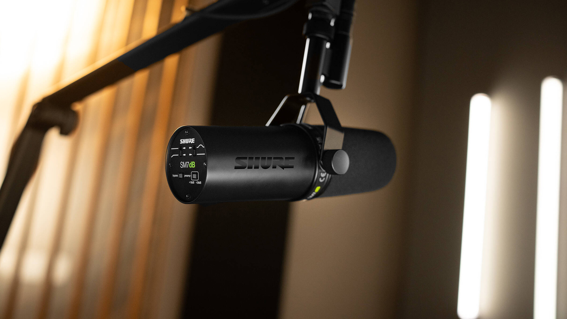 Shure SM7Db vocal microphone has a built-in preamp