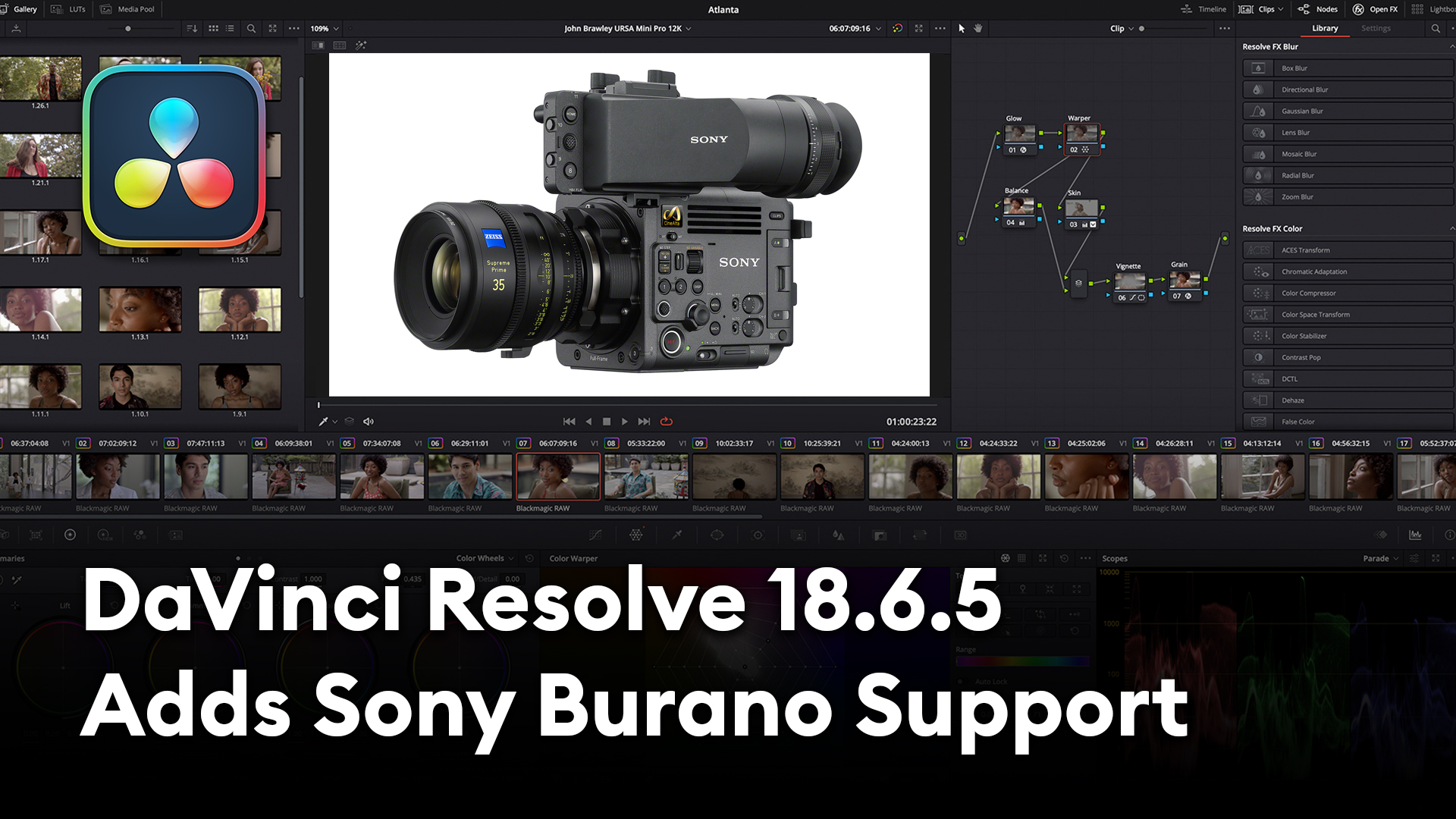 DaVinci Resolve 18.6.5 release – Support for Sony Burano files