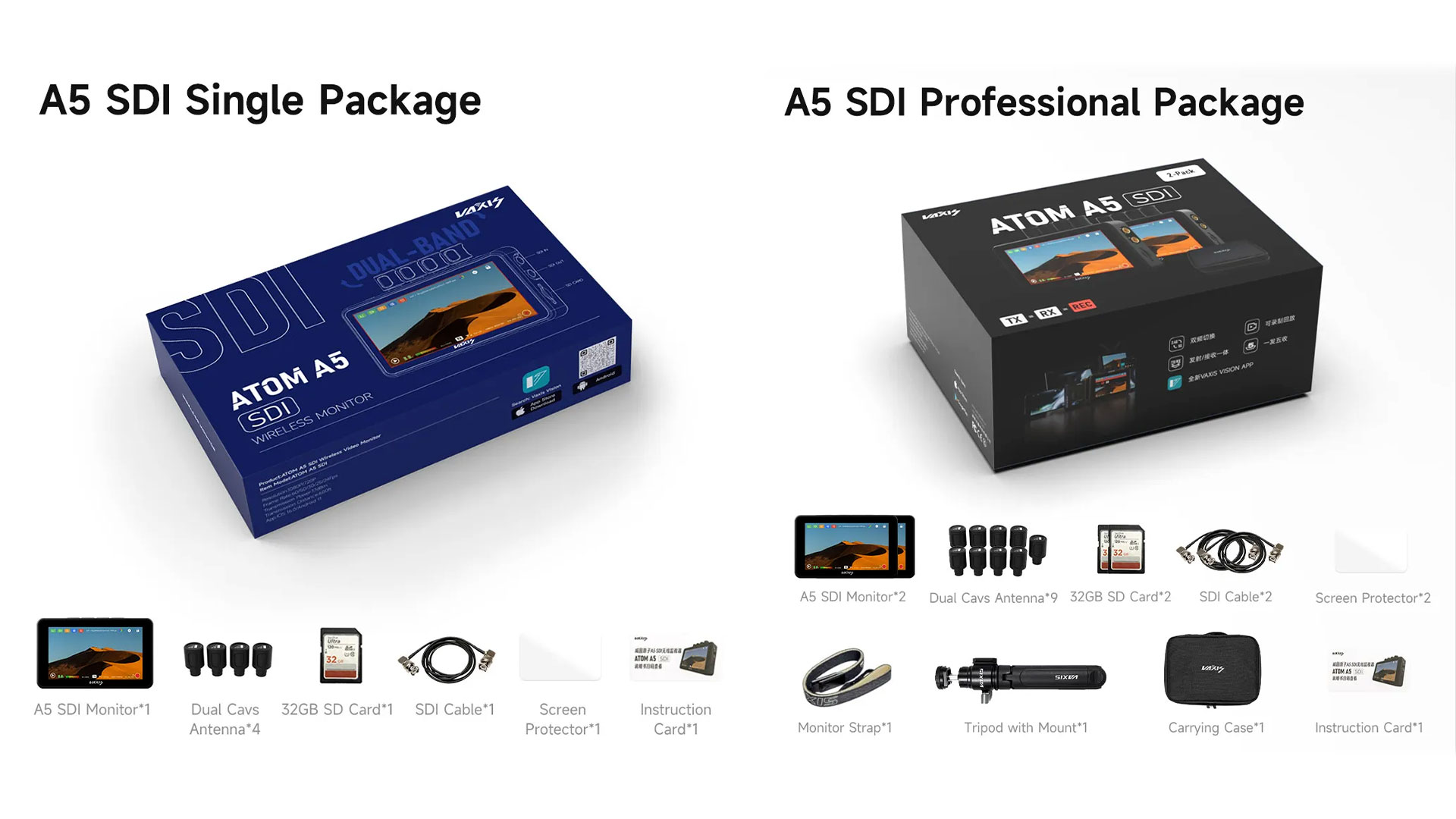 VaxisがAtom A5 SDI トランスミッターとレシーバー ワイヤレスビデオ 