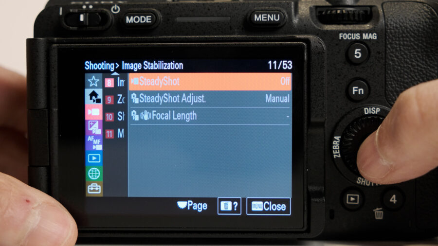 SteadyShot (And autofocus) are not available when the de-squeeze option is selected.