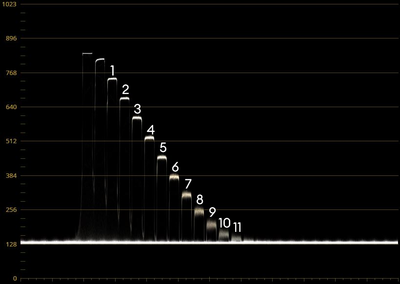 Waveform plot of the LUMIX GH7 using 5.7K ProRes RAW at ISO500