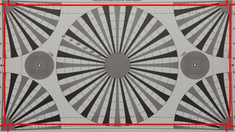 Pincushion distortion is visible when pointing the lens to the chart